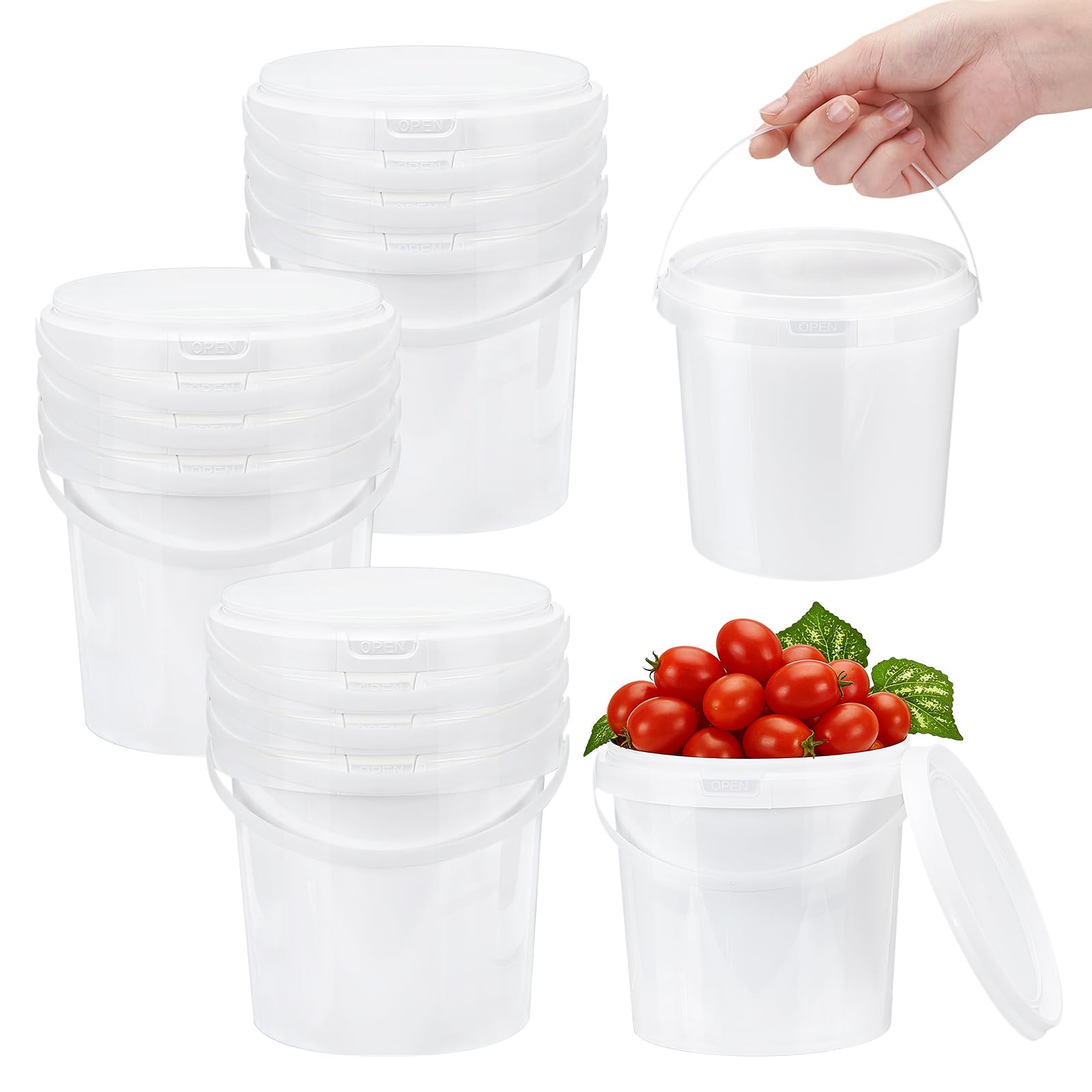- 12 Pcs White Plastic Bucket with Lid and Handle, Food Grade Buckets with Lids, Ice Cream Containers Food Safe Bucket for Multipurpose Storage Paint Water Art Crafts Projects (1.26 Quart)