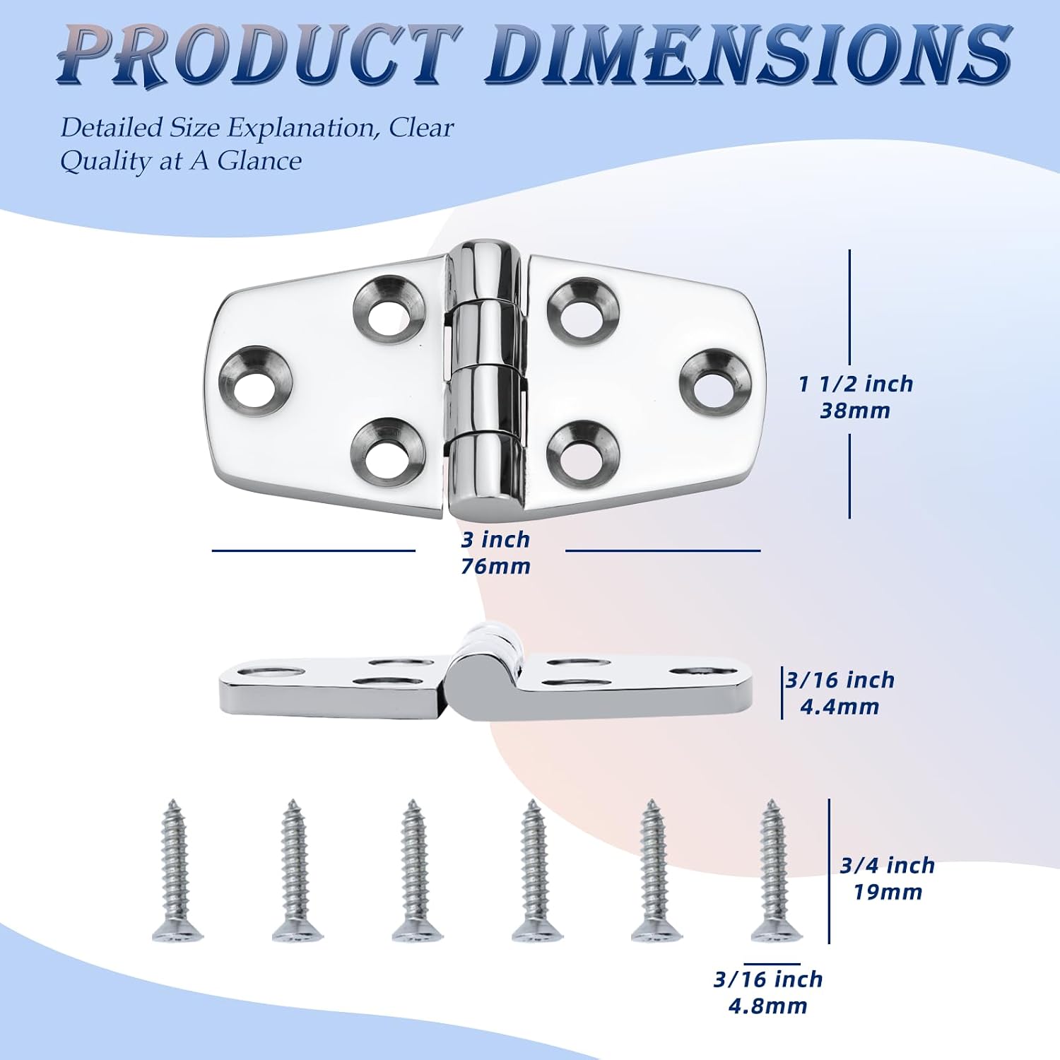 YANYUCB Boat Hatch Hinge 316 Stainless Steel Cabinet Door Casting Hinges Marine Hardware with Screw for Boat Yacht (3 inch × 1.5 inch 2 Pack)