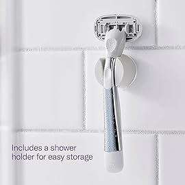 Flamingo Shaving Razor Set for Women - Razor Handle, 4 Razor Blade Refills, Shower Holder - Chrome