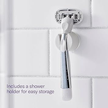 Flamingo Shaving Razor Set for Women - Razor Handle, 4 Razor Blade Refills, Shower Holder - Chrome
