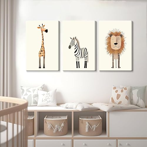 Miniatura 7 de Arte de pared de safari para cuarto de bebé, lienzo de animales para decoración de pared, diseño de jirafa, león, cebra, selva, pósteres para bebé,