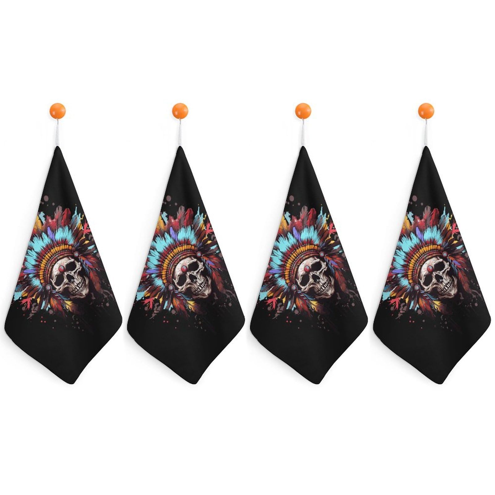 TXFBTRFSA Americans-Indian Skull Chief Hand Towels with Hanging Loop Kitchen Towel Handkerchiefs Cleaning Cloths