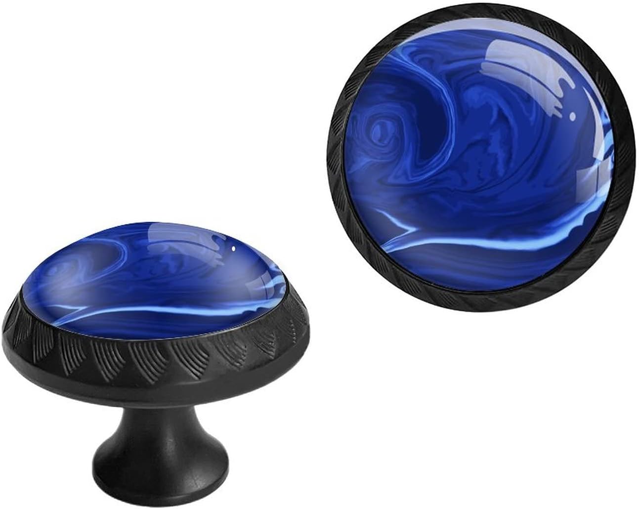 6 Pack White Drawer Knobs - Navy Stone Cobalt Blue Talisman Cabinet & Dresser Knobs for Kitchen & Bathroom Hardware