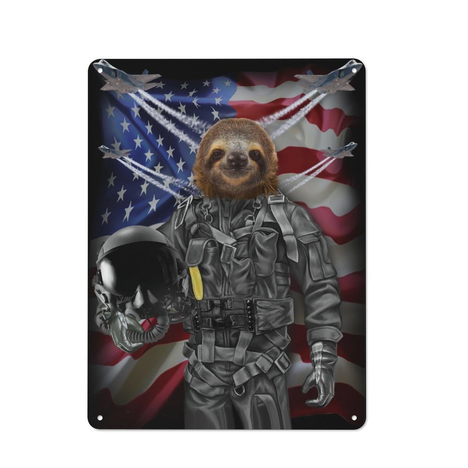 Junmoney Giant Sloth In Air Force Metal Wall Sign 40X30cm Featuring For Living Room Wall, A Decorative Gift For A Newly Furnished Living Room