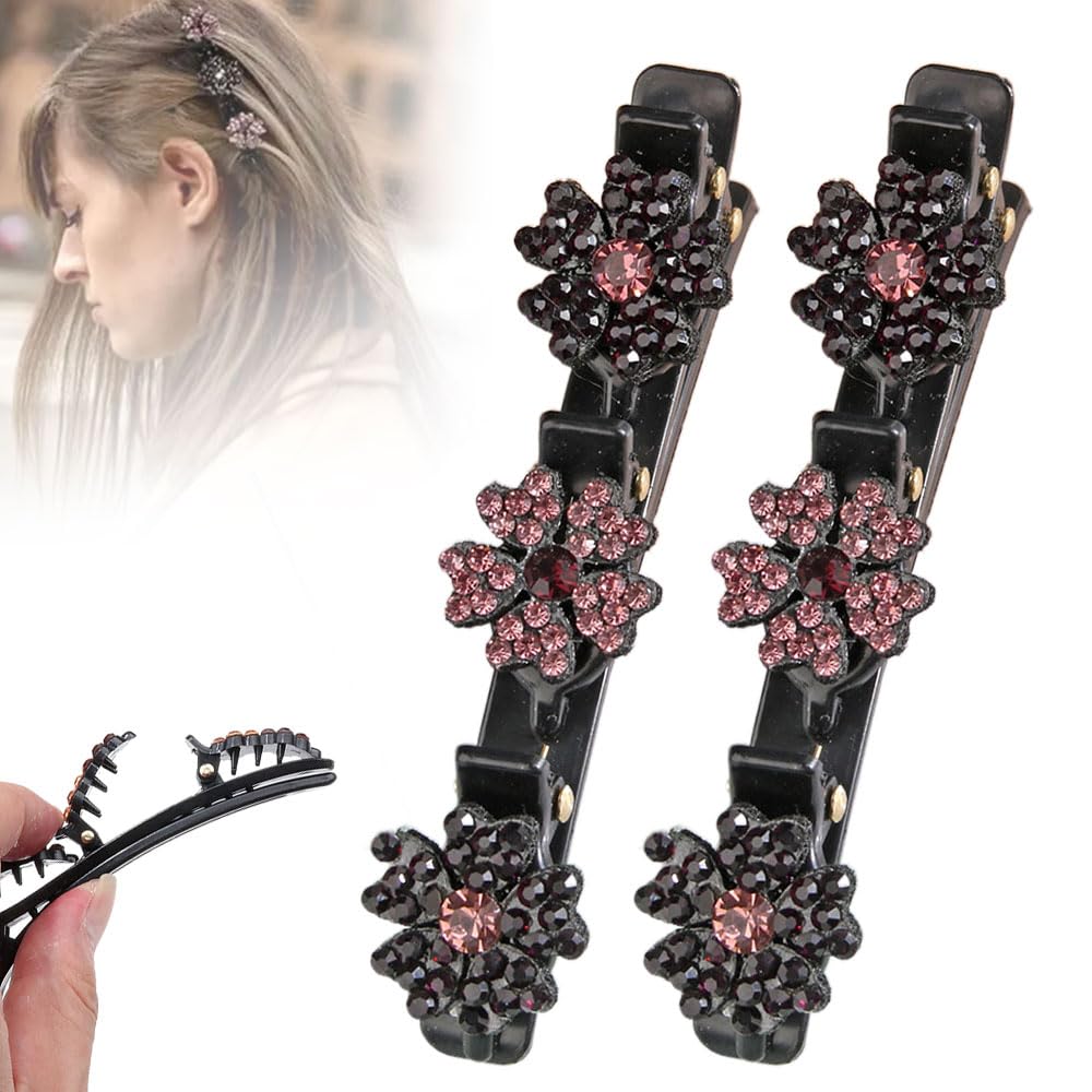 Sparkling Crystal Stone Braided Hair Clips,2025 New Braided Clips for Women,Braided Butterfly Clips for Ladies and Girls,Short Hair Clips Duckbill