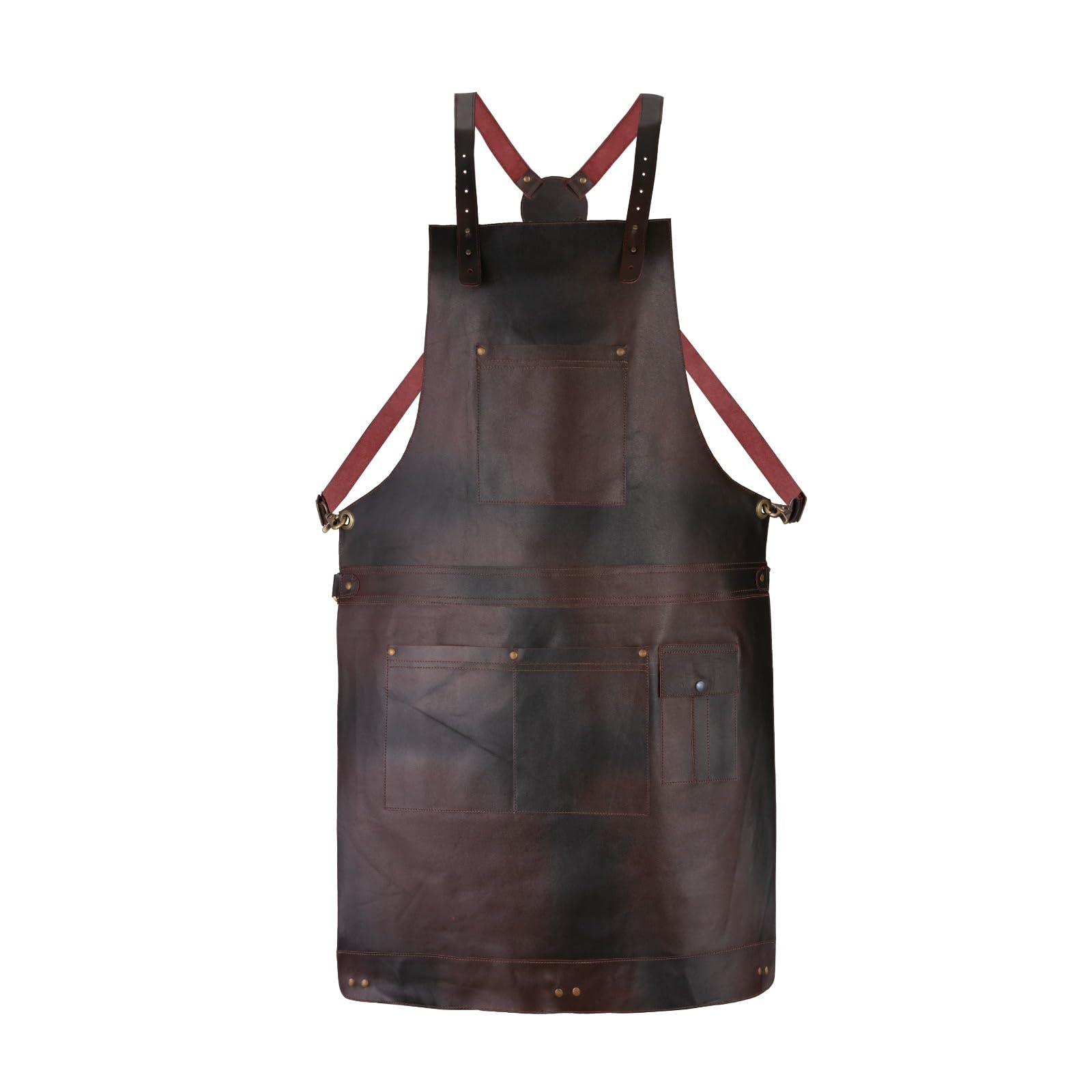 TANNER lONDON Premium Full Grain Leather Apron, Black, Brown, Green, 3 Large Pockets, 1 Small Pocket, Crossbody Design, Unisex (Brown)