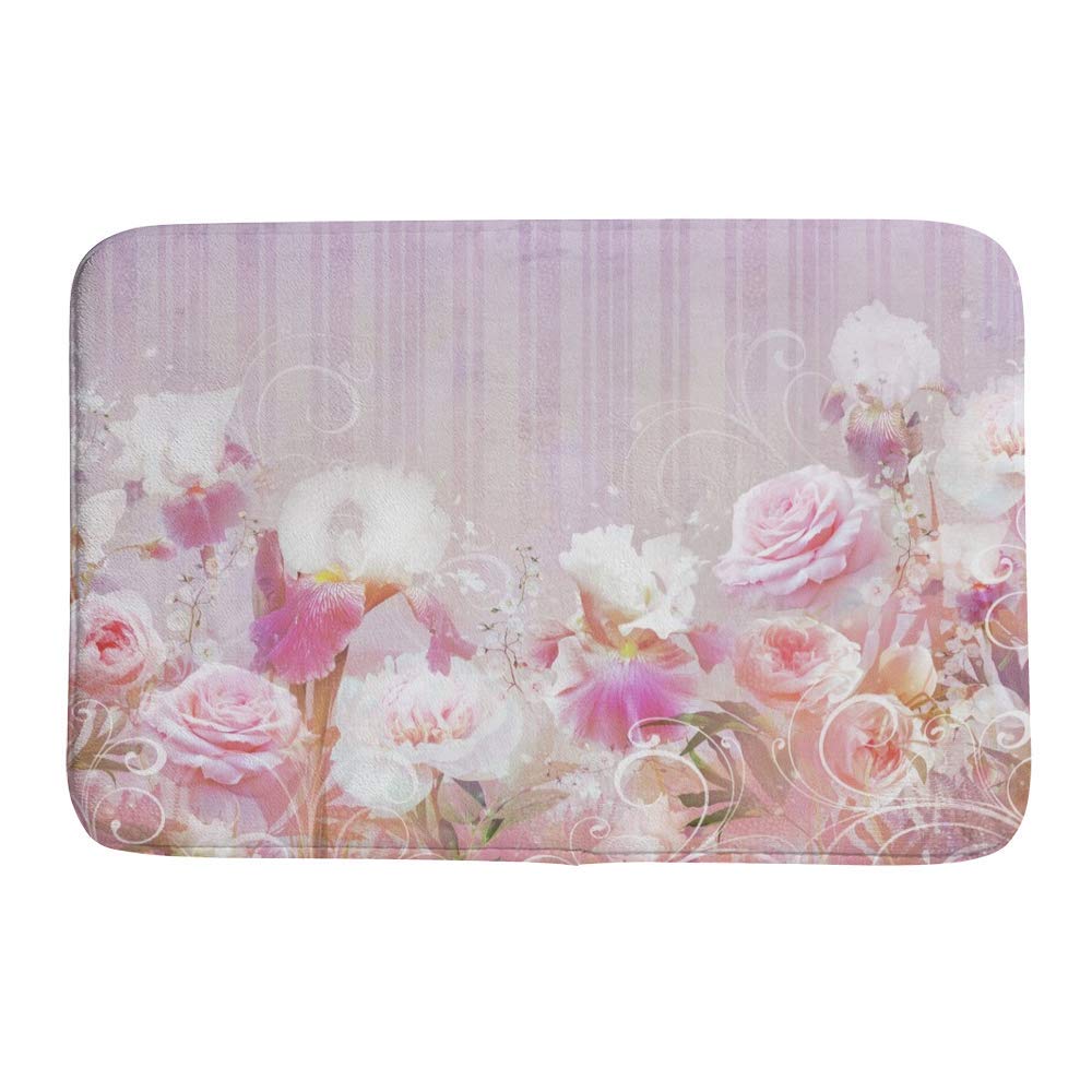 Tapis de bain floral en polaire corail rose doux pour douche