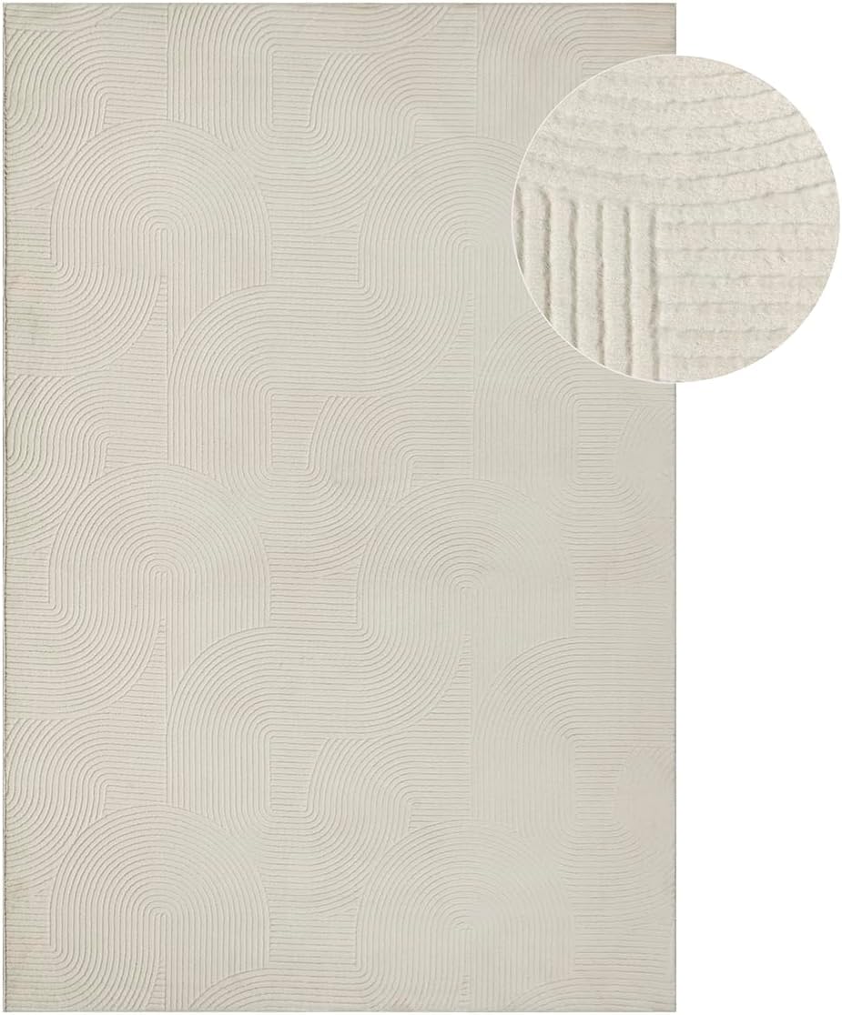 the carpet Rio - Moderner Kurzflor Teppich, weicher und pflegeleichter Anti-Rutsch-Teppich mit 3D-Optik, robust, für Wohnzimmer und Schlafzimmer, Creme, 80 x 300 cm
