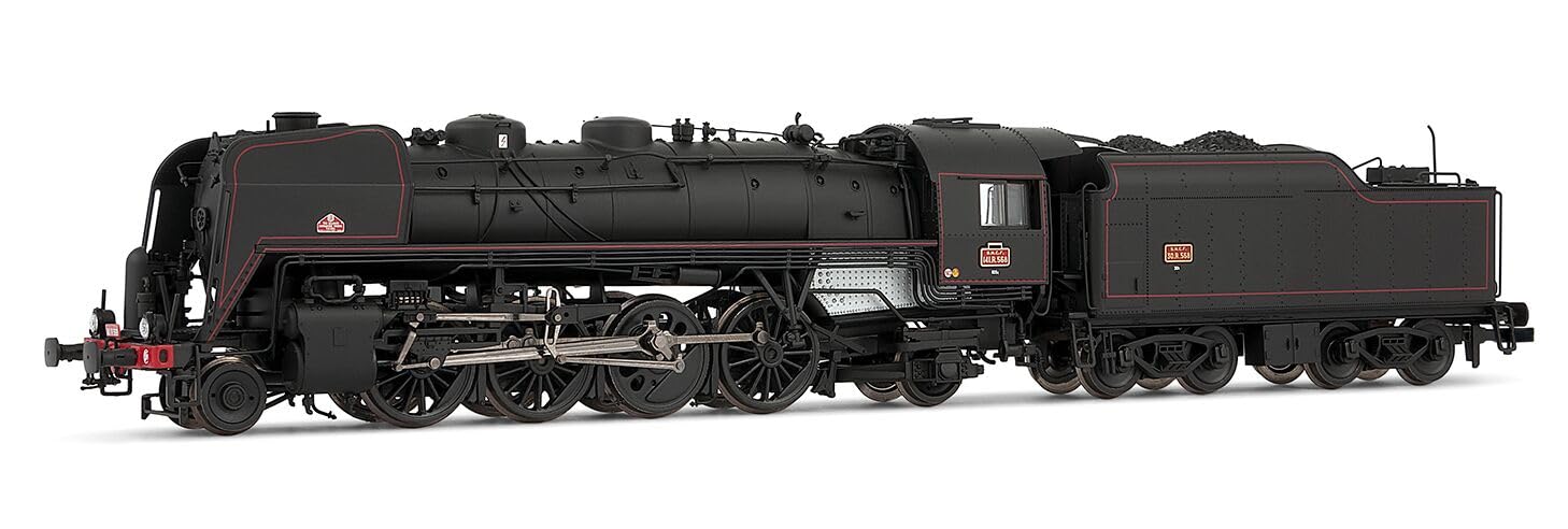 Arnold HN2546S SNCF, 141R 568 mit gemischten Speichen- und Boxpok-Rädern und genietetem Kohle-Tender, schwarz/rot, ep. III, mit DCC Sounddecoder für Erwachsene und Sammler