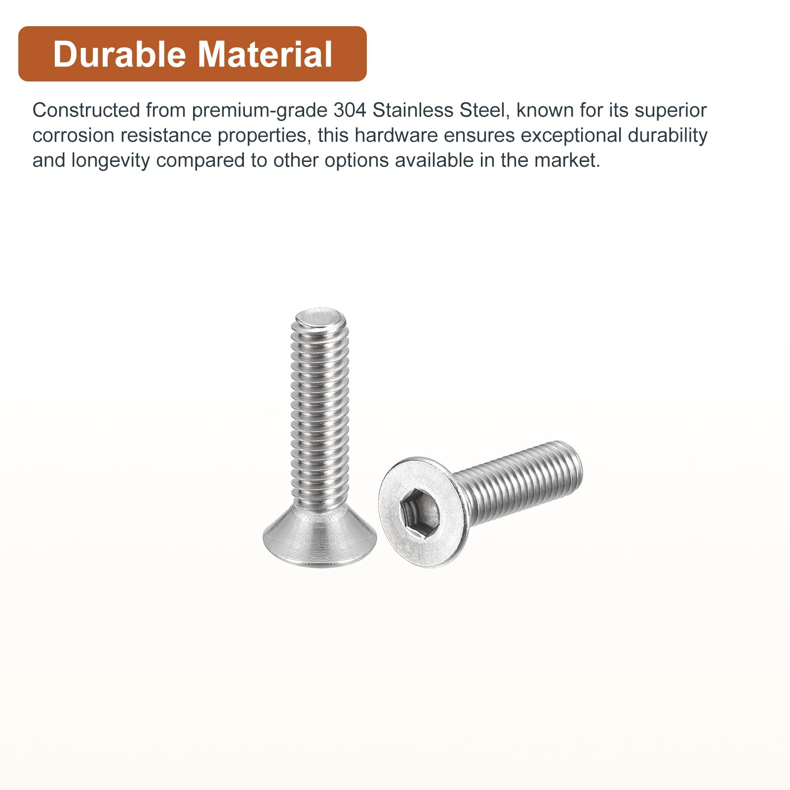 DTGN #10-32 x 3/4" Flat Head Socket Cap Screws, 50 Pack 304 Stainless Steel Hex Socket Flat Head Screws, Full Thread, Countersunk Bolts - Image 3