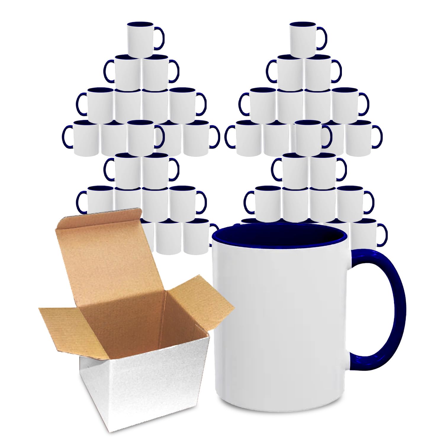 Sublimation Mugs 11oz Blank with Coloured Large Handle & Inner with Box | Durable, Ceramic Orca Finished Mugs Perfect for Custom & DIY Printing, for Loved Ones | Navy Blue Bulk Pack of 48 — image 1