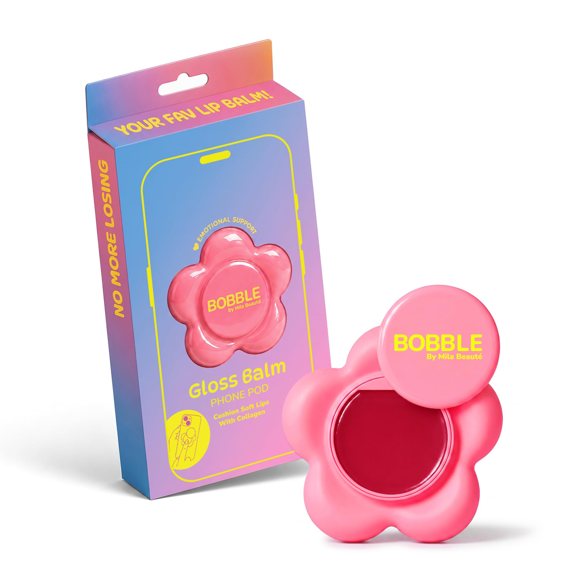 Mila Beauté Bobble Gloss Balm Phone Pod | Cushion Soft Lips with 6-Peptide Complex & Collagen | Natural Tinted Glossy Finish | Non-Sticky & Lightweight | Hydrating & Nourishing I For Dry & Chapped Lips I Lip Balm-Bubble Yum, 20gm-image-44