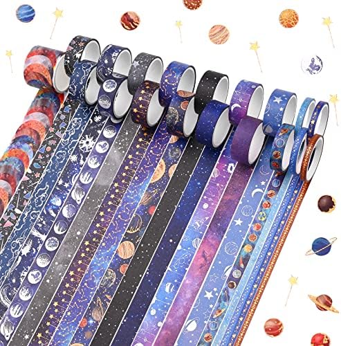 19 Rolls Washi Tape Set,Starry Sky Multi-Pattern Decorative Washi Masking Tape Decorative Gold Foil Masking Tape for Scrapbooking Scrapbook Tape Aesthetic Gold Foil Paper Tape for DIY Craft Decorative