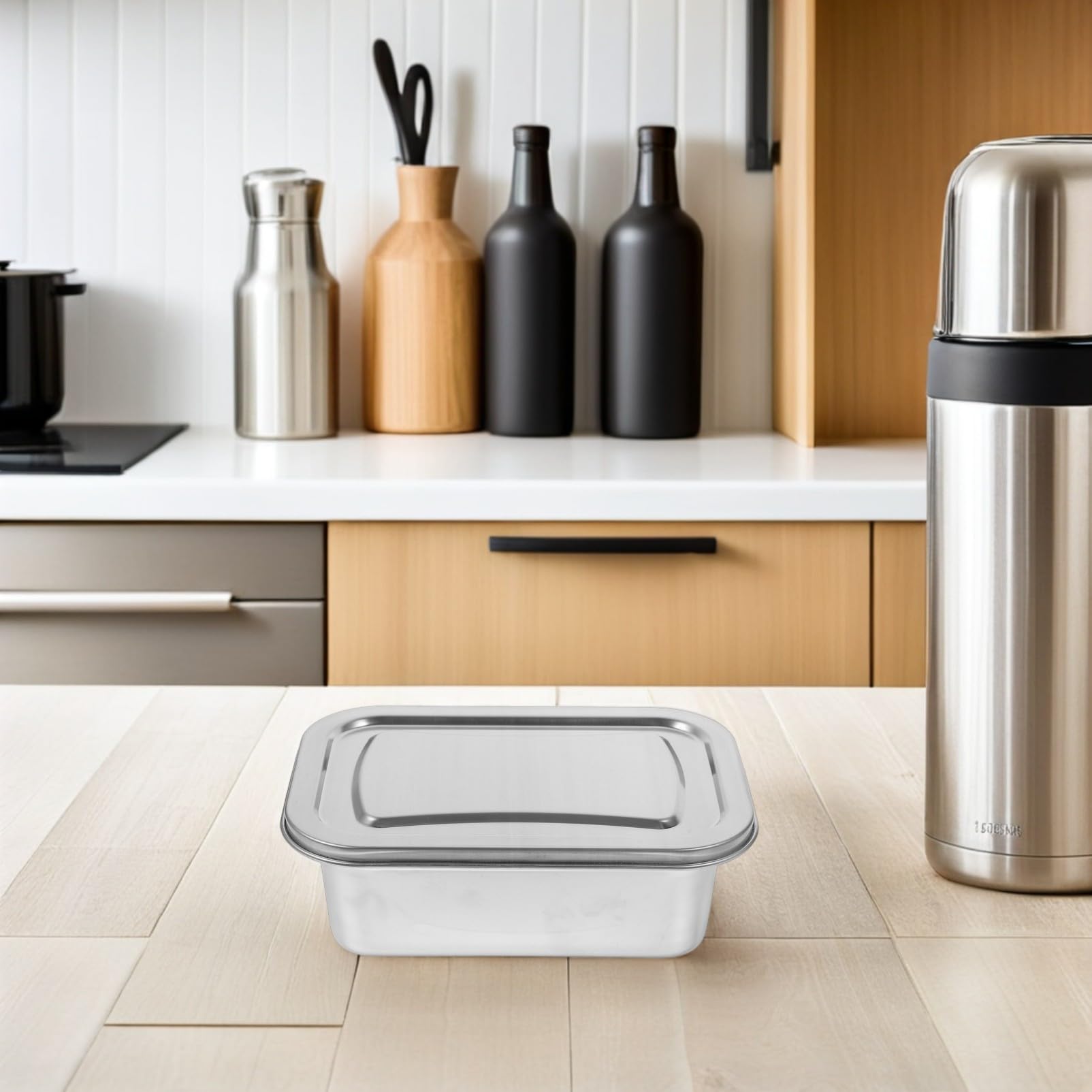 Zerodeko Scatola Conservazione Gelato in Acciaio Inox 1600ml con Coperchio 2 Pezzi per Picnic e Viaggi