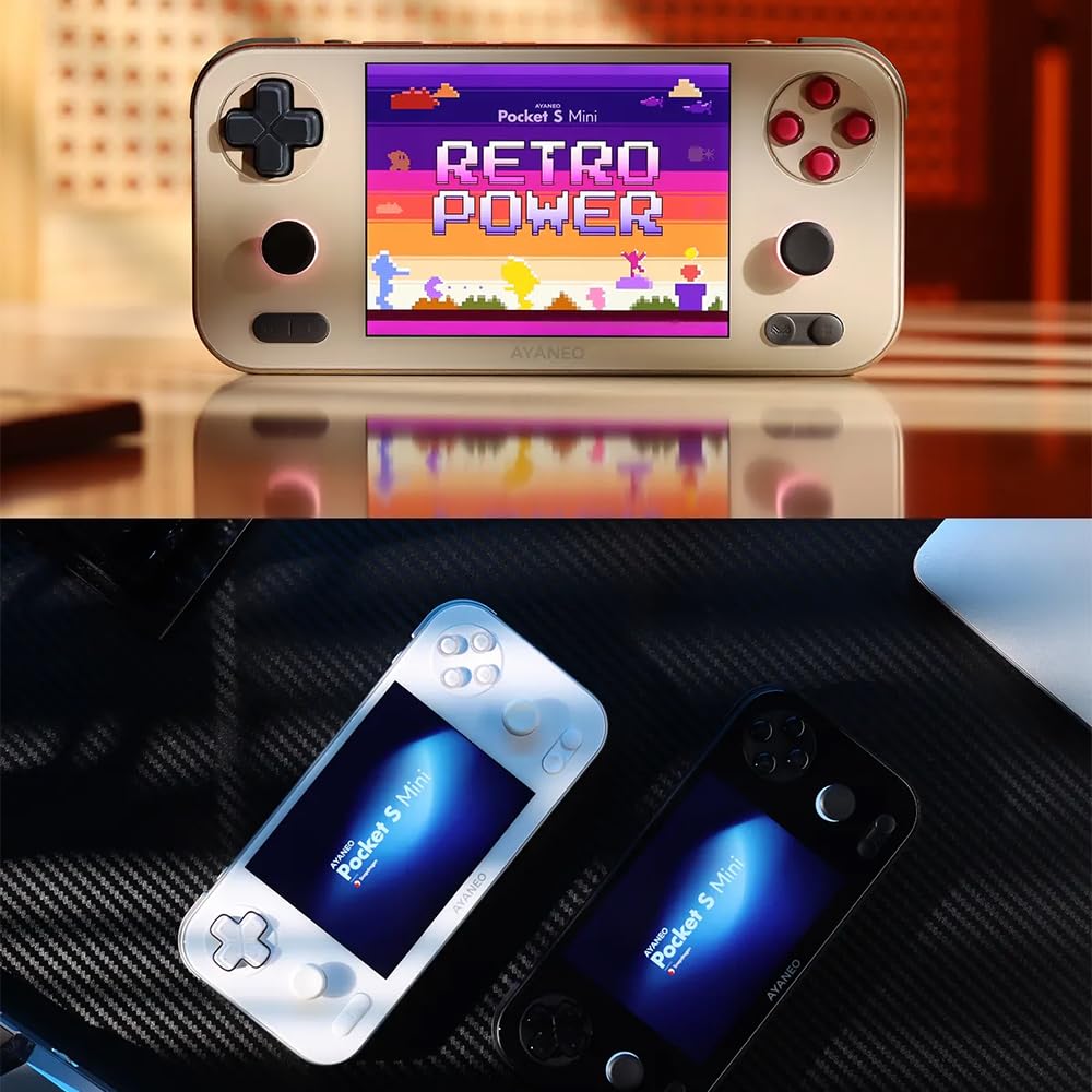 AYANEO Pocket S, Mini palmare da gaming retrò, con Snapdragon G3x Gen 2, display LCD 1280 x 960, joystick effetto Hall, telaio interamente in metallo CNC, per emulazione di giochi classici (nero, 12