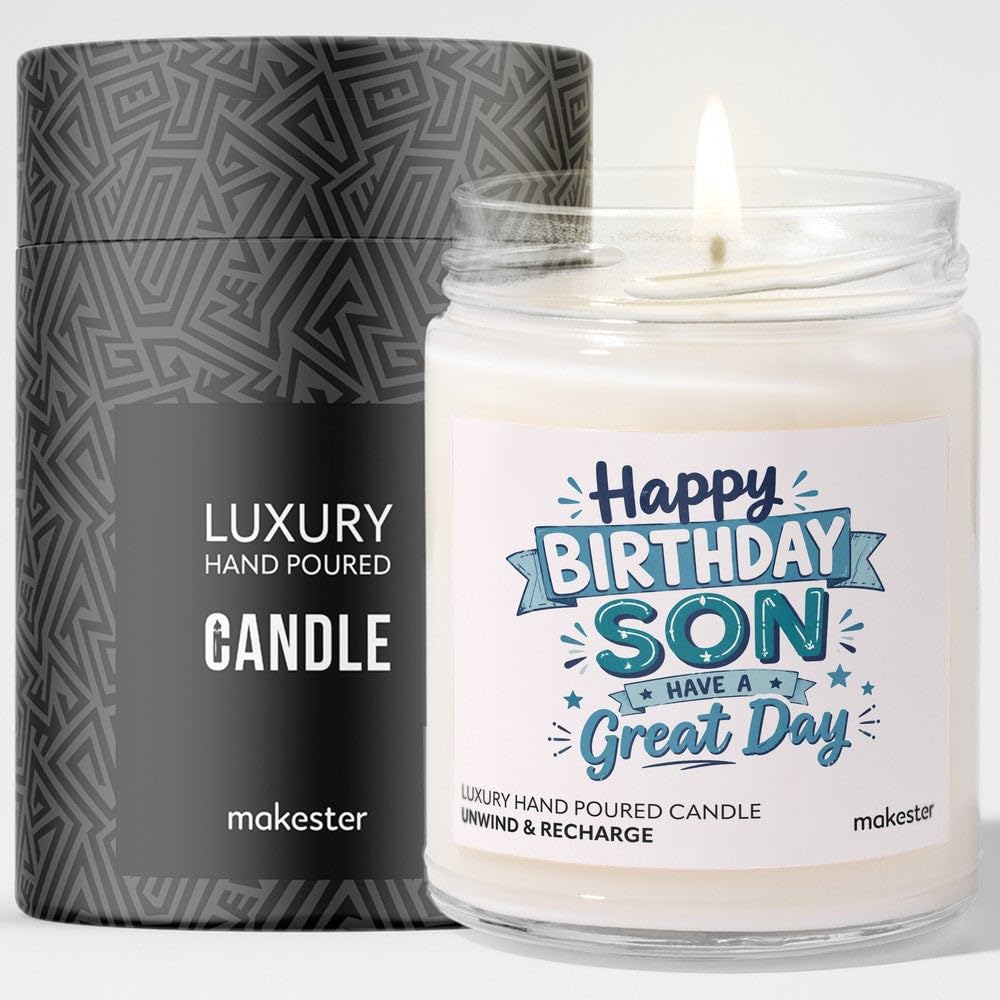 Birthday Gift for Son - Luxury Soy Wax Candle - Vanilla, Jasmine, Sugared Almond - Makester