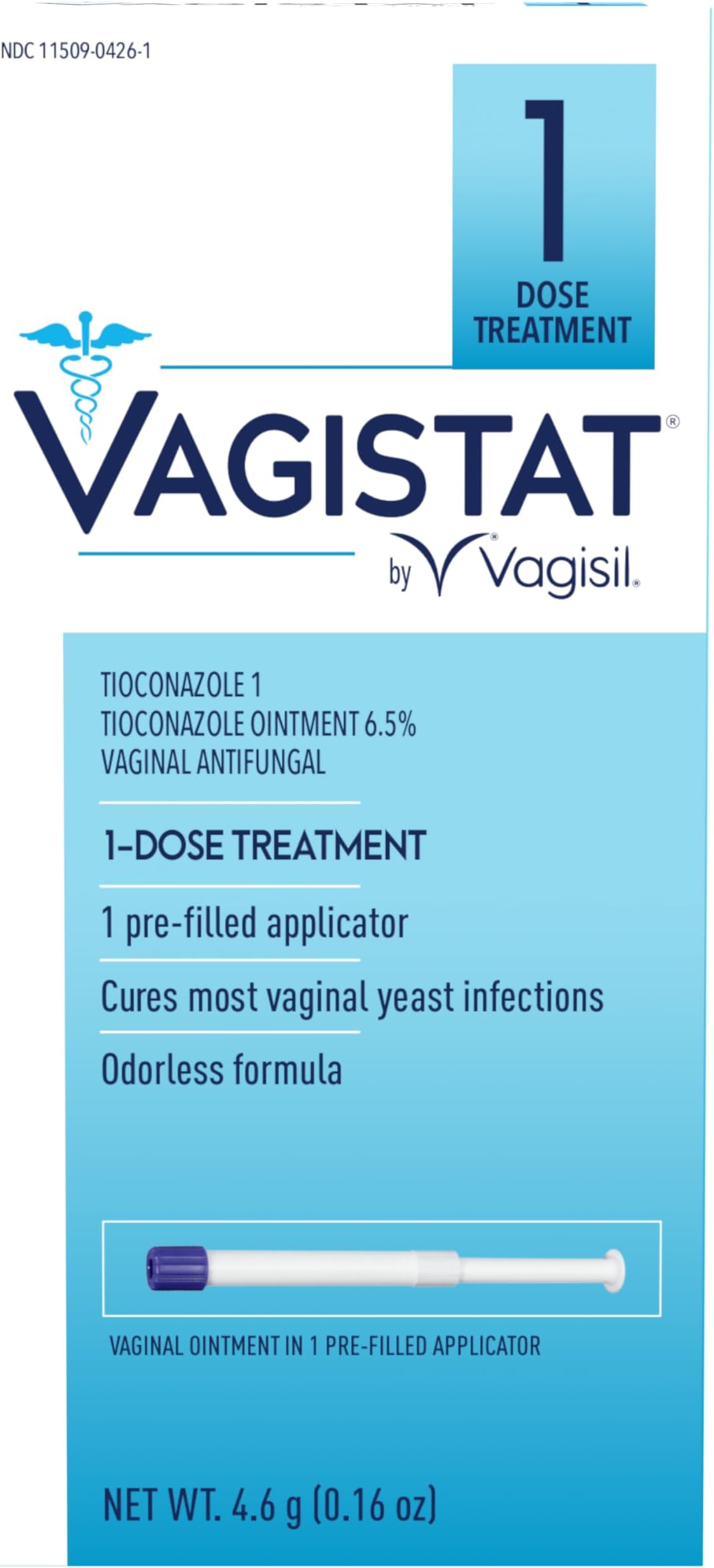 Vagistat 1 Day Single-Dose Yeast Infection Treatment for Women, Antifungal Ointment Helps Relieve External Itching and Irritation, 1 Pre-Filled No Touch l Applicator,
