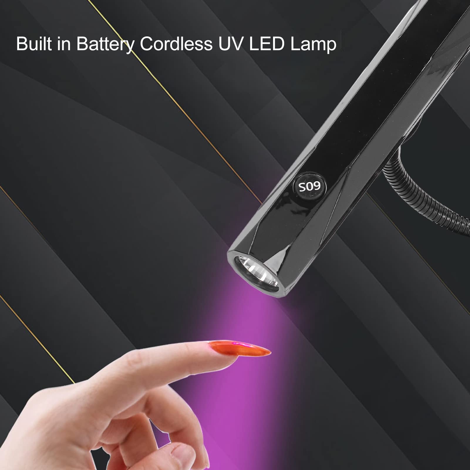 pour lampe à ongles, lampe LED à durcissement rapide, conception col de cygne portable rechargeable avec base stable pour manucure professionnelle et à domicile (Noir)
