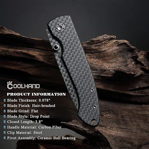 Miniatura 5 de Cool Hand Cuchillo de bolsillo de fibra de carbono de 1.5 onzas y 4.5 pulgadas con hoja de fibra de carbono sólida de 3.25 pulgadas, mecanismo de