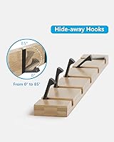 Vista 2 de JSVER Wooden Coat Hooks Coat Rack Wall Mount, Space-Saving Coat Rack with 5 Standard Retractable Hooks, Hat Coat Hook for Entryway, Hallway
