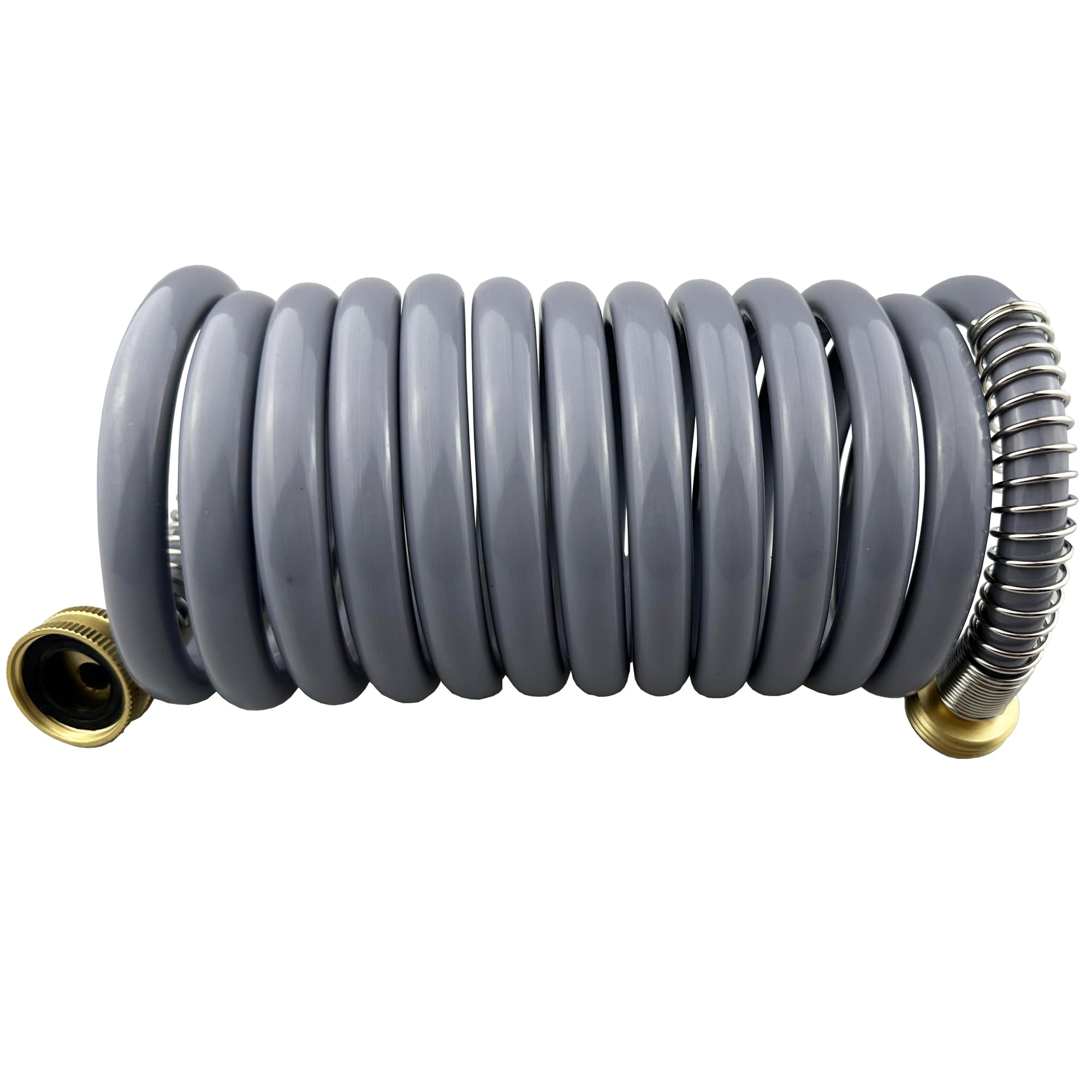 Darnassus Garden Hose, Green PU Curly Water Hose with Brass Connectors,Watering Hose Coil,Retractable,Corrosion Resistant Garden Coil Hose (Grey, 10 FT)