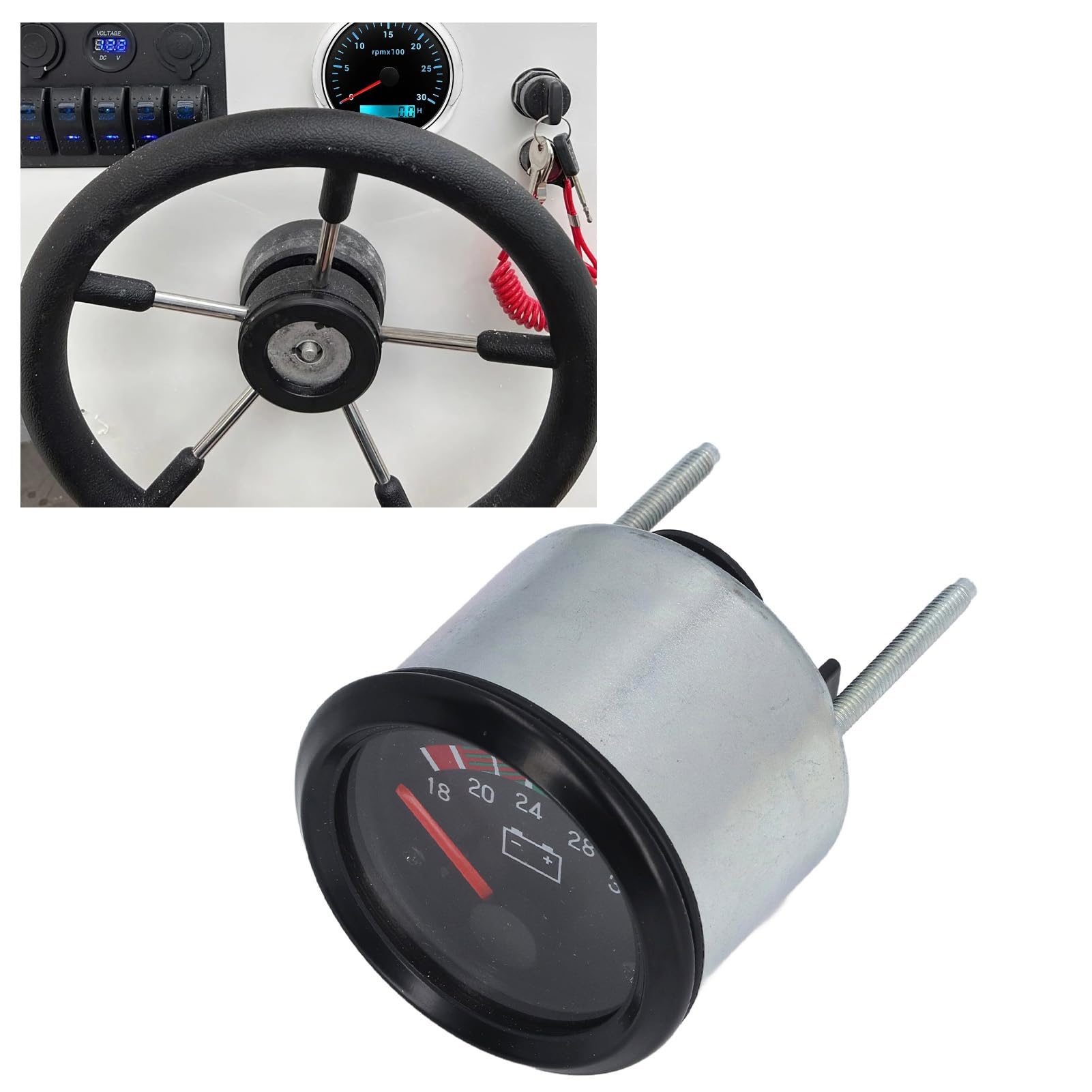 Jauge de Tension 52 Mm, 24 V 18-32 V en Alliage D'aluminium LED, Kit de Compteur de Tension Numérique à LED pour Moteur, Voiture, Camion, Véhicule Automobile