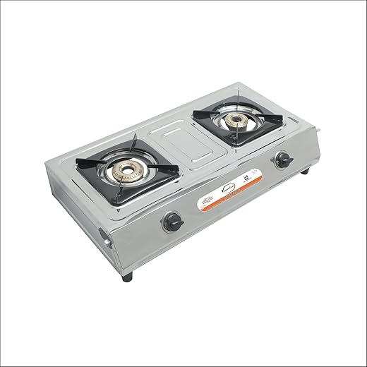 KitchenCraft Stainless Steel High Efficiency 2 Burner Gas Stove | LPG Stoves Extra Large | ISI Certified | Manual Ignition | For LPG Use only |…