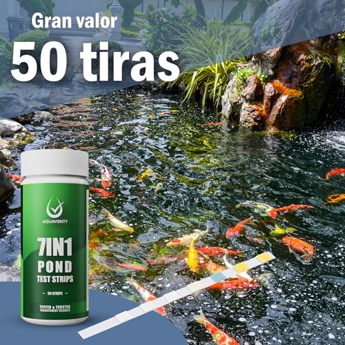 Miniatura 7 de Aquaverity 7 En 1: Tiras Reactivas Para Estanques Kit Preciso Para Medir Ph, Nitratos, Nitrito, Carbonatos, Dureza Y Cloro Total Y Libre. Accesorios Fáciles De Usar Para Estanques De Jardín. 50 Tiras.