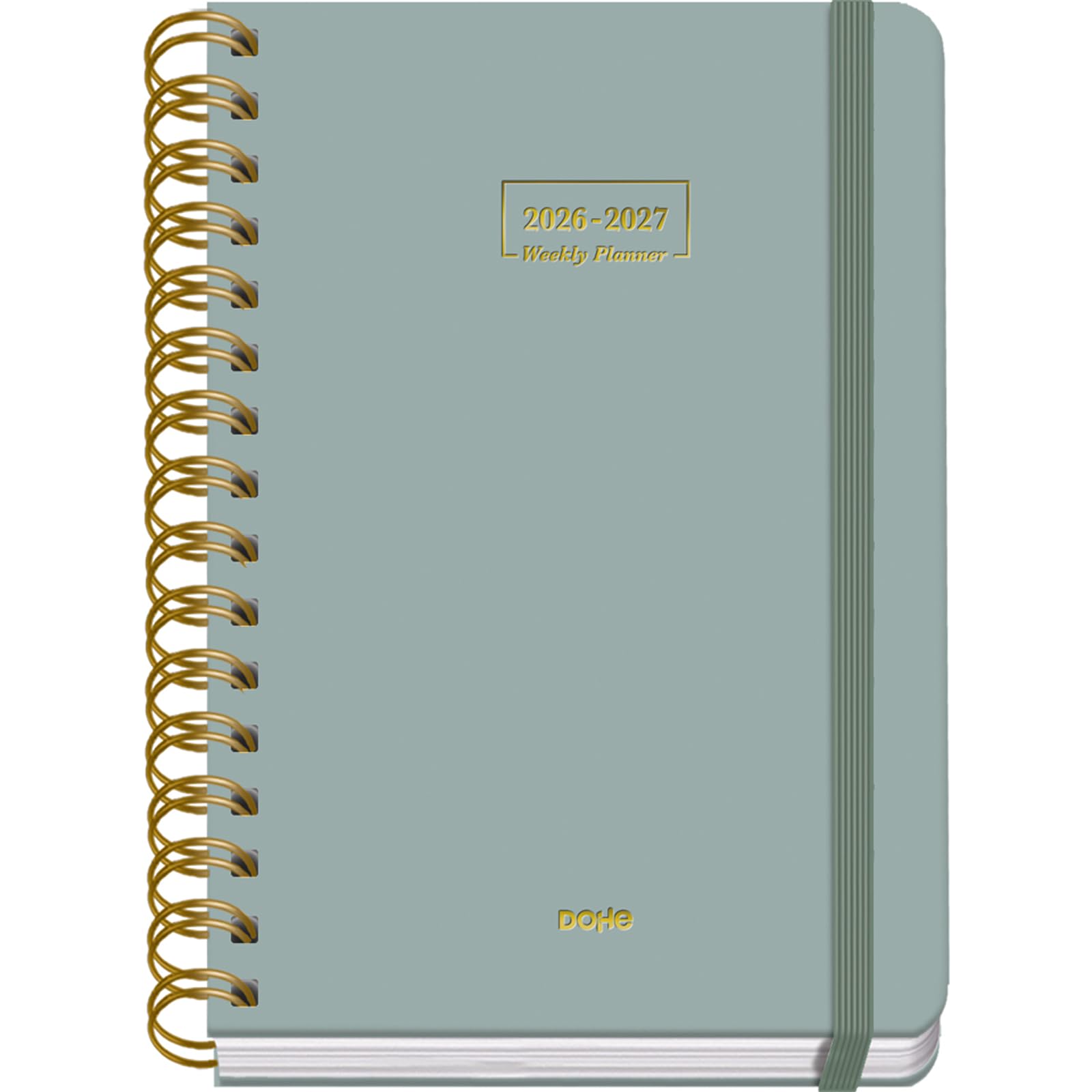 Dohe - 2026 2027 School Planner - September to June, Day per Page, A5 (15x21 cm), Soft Hard Cover, Double Spiral, Elastic Band Closure, 2 Pages of Stickers, Spanish and English - Green
