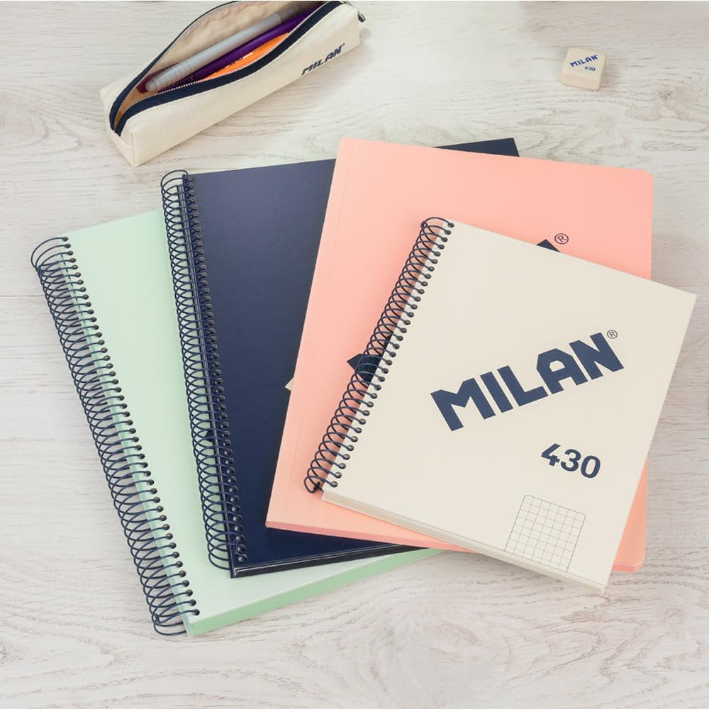 MILAN® Notatnik A4 w twardej oprawie, papier w kratkę (5 x 5 mm), 120 kartek po 95 gr/m², zeszyt gumowy 430, zielony