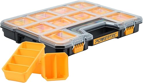 POWERTEC Organizador de piezas pequeñas y caja de herramientas, 20 compartimentos, protección IP65 contra el agua y el polvo, almacenamiento
