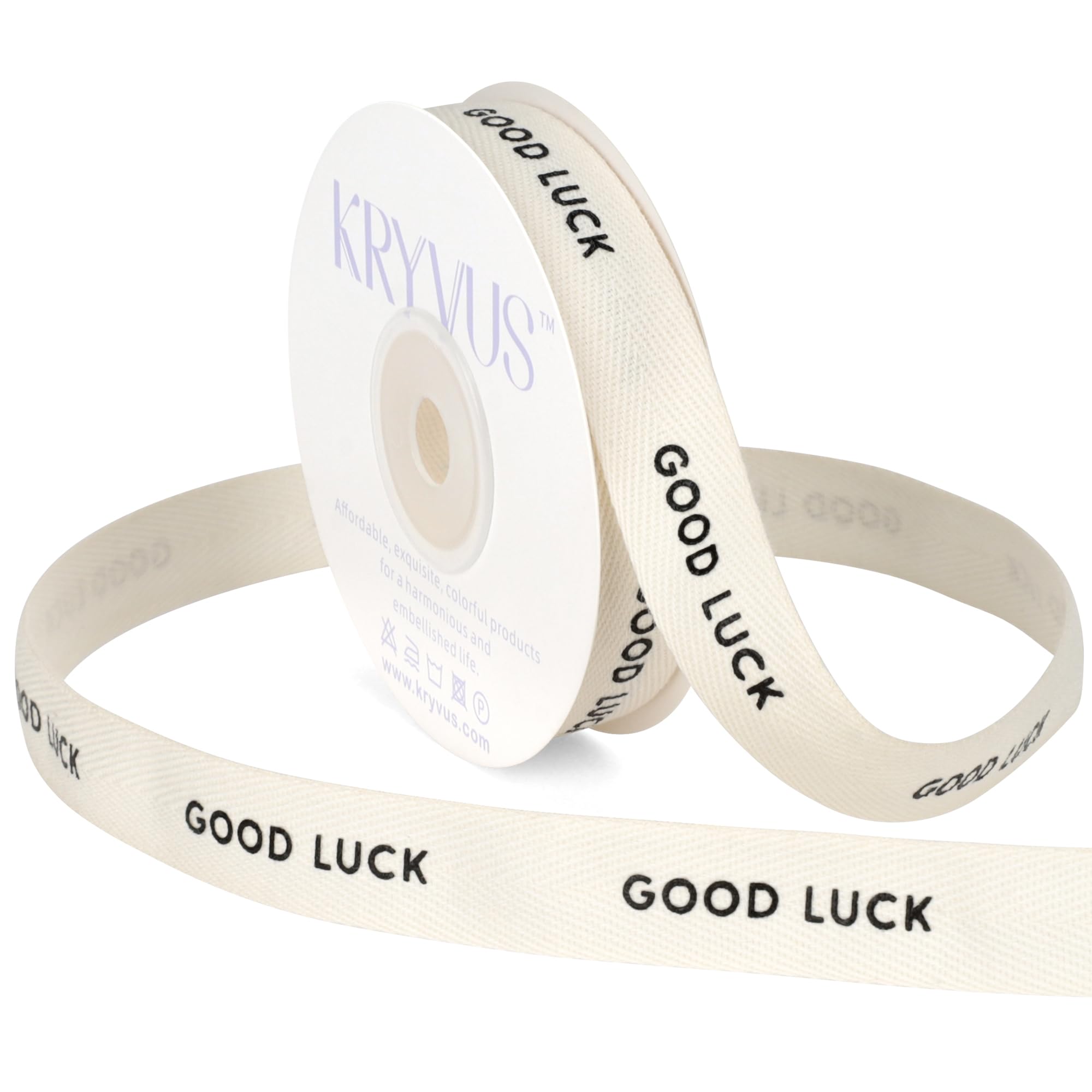 Kryvus Good Luck Ribbon - 16mm x 11M Natural Twill Tape Ribbon, Cotton Herringbone Ribbons for Gift Wrapping, Birthdays, Weddings, Christmas, Anniversaries, Valentine's Day, Mother's Day — image 1