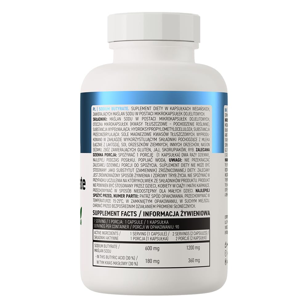 Sodium Butyrate 600mg (30% Buttersäure) - Butyric Acid Natriumbutyrat - 90 Vege Kapseln – Ansicht 3