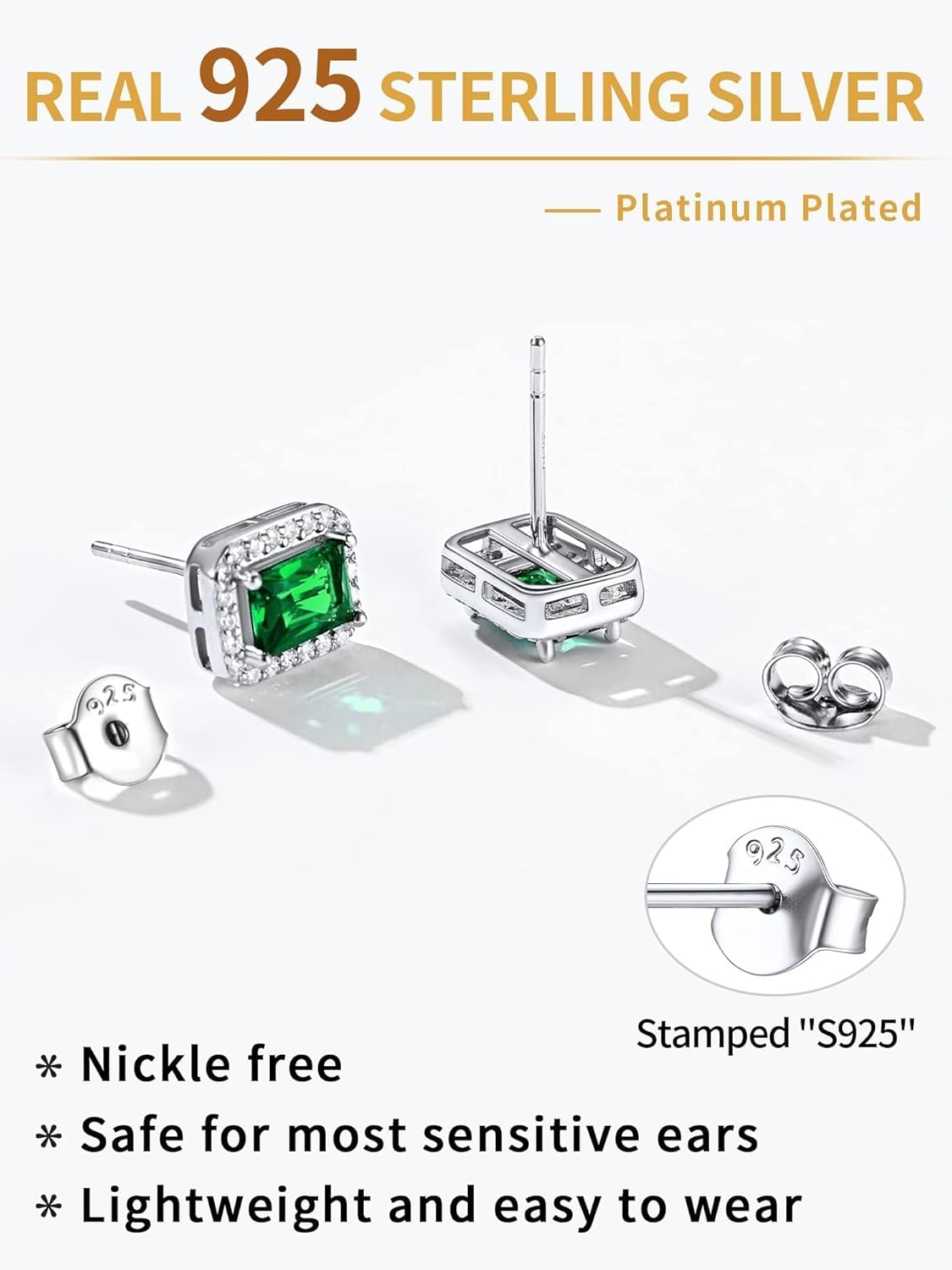 ChicSilver 925 Sterling Silver Heart/Round/Pear/Emerald Cut Birthstone Stud Earrings for Women Birthday Jewelry - Image 9