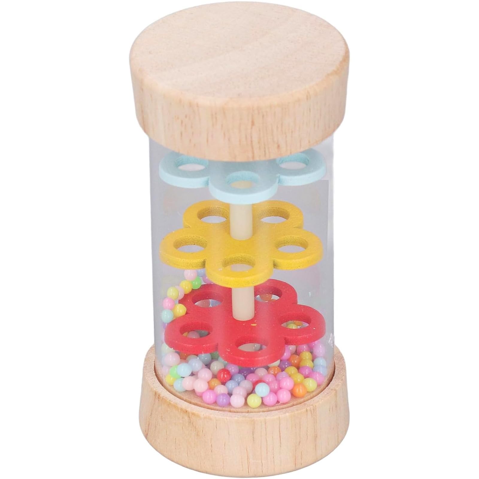 Rainmaker Wooden Baby Rain Stick with Colorful Beads 3.7x1.9 Rattle Tube Rain Stick Shaker Raindrops Music Maker Sensory Auditory Instrument Toy for Baby Rainmak