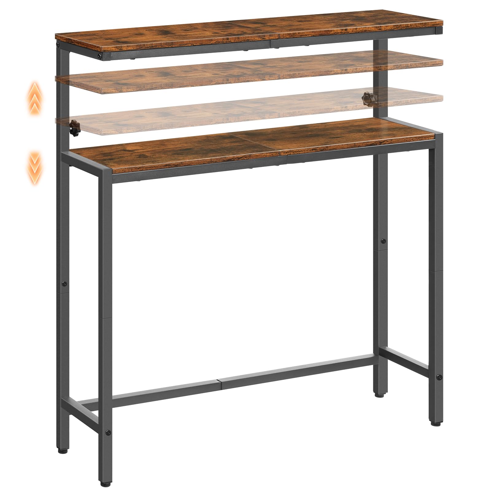 HOOBRO 2-stufiger Konsolentisch, höhenverstellbar (80-100 cm), Flurtisch, Sofatisch im Industrial-Stil, Beistelltisch für kleine Räume, Flur, Wohnzimmer, Vintagebraun und Schwarz EBF96XG01