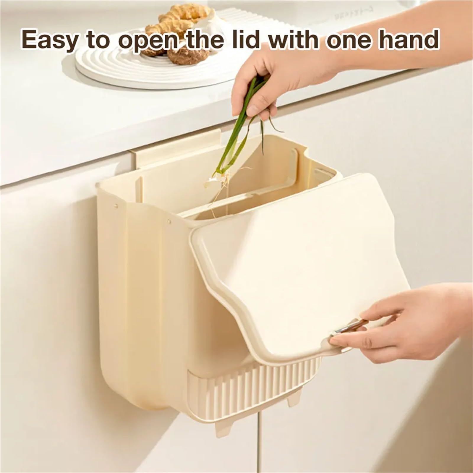 Pattumiera pieghevole da cucina con coperchio. Bidone della spazzatura sospeso. montato a parete. for il compost dei rifiuti alimentari(12L Yellow)