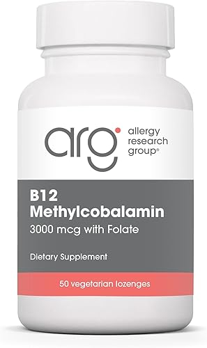 Allergy Research Group Suplemento de metilcobalamina B12 - Vitamina B12 y folato, con 400 mcg de ácido fólico, pastillas puras y vegetarianas - 50