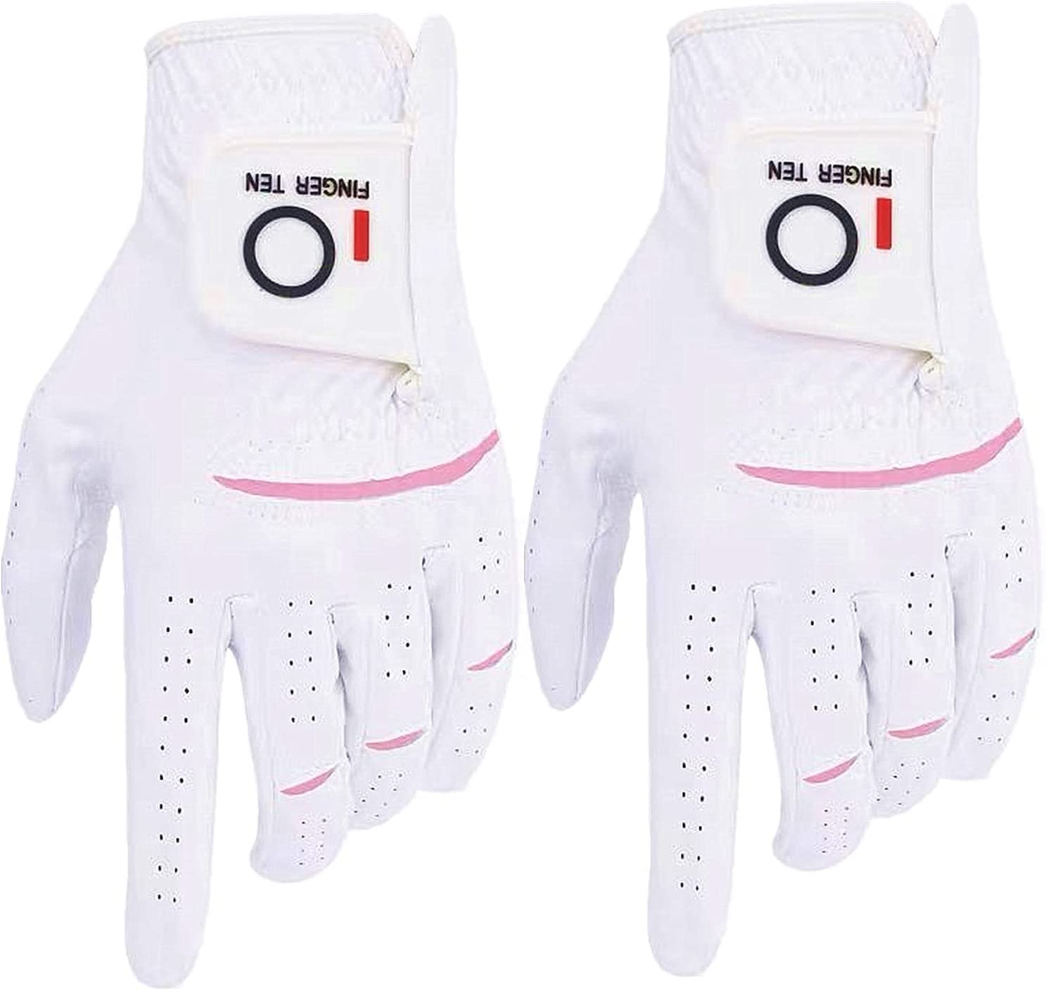 FINGER TEN Golf Gloves Ladies Right Hand All Weather Soft Rain Grip in Pair or 2 Pack