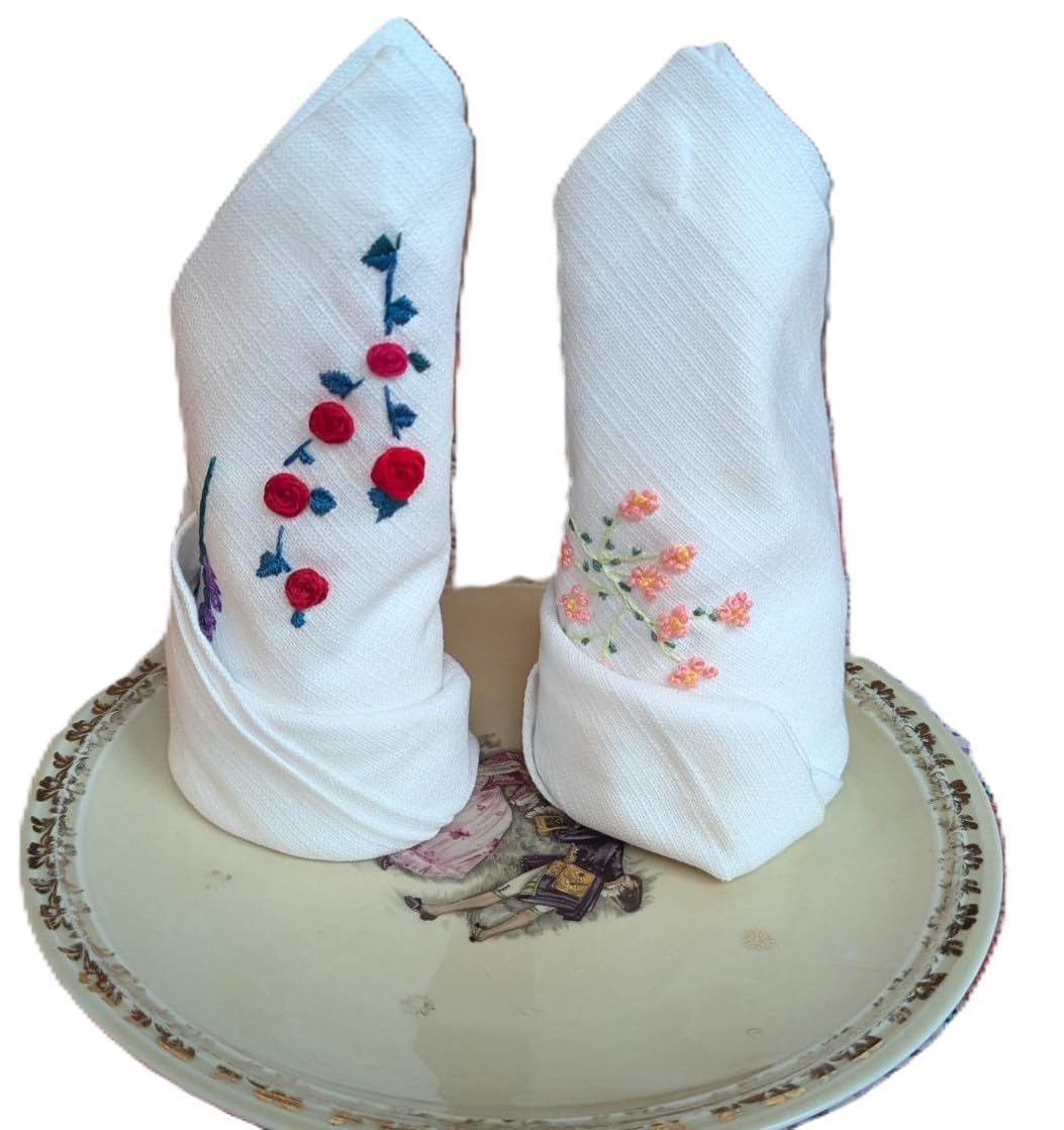 Juego de 2 servilletas de mesa bordadas a mano, diseño artesanal