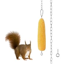 Upgraded 304 Stainless Steel Hanging Squirrel Feeder Outside, Durable Squirrel Feeders for Outdoors, Chipmunk Feeder, Squirrel Food for Backyard Squirrels Hold Corn, Corn Cob32Inch-1Rod