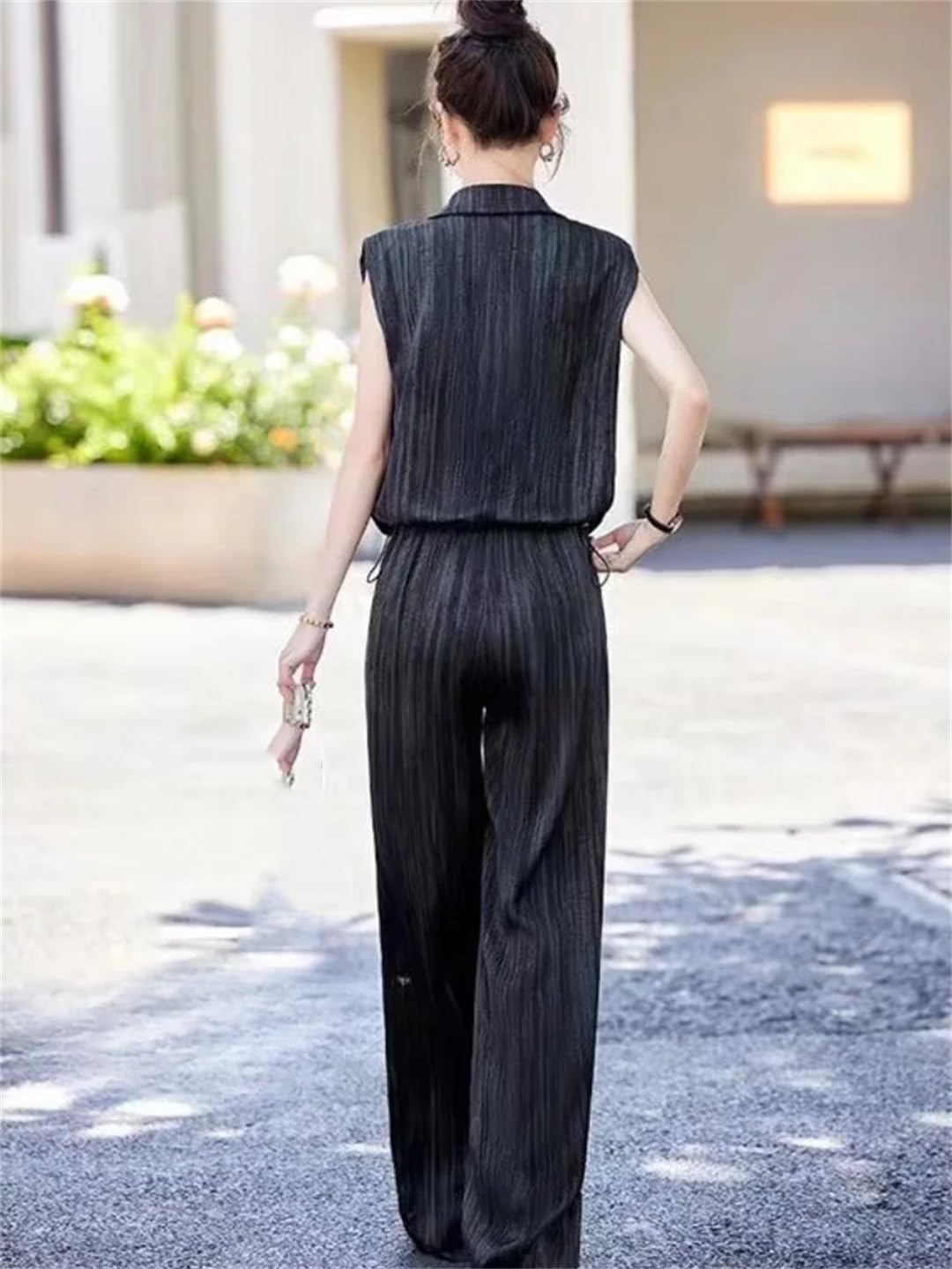 Alloaone Women Trousers Shirt Stripe Wide Leg Office Blouse and Pant Sets for Women 2 Pieces