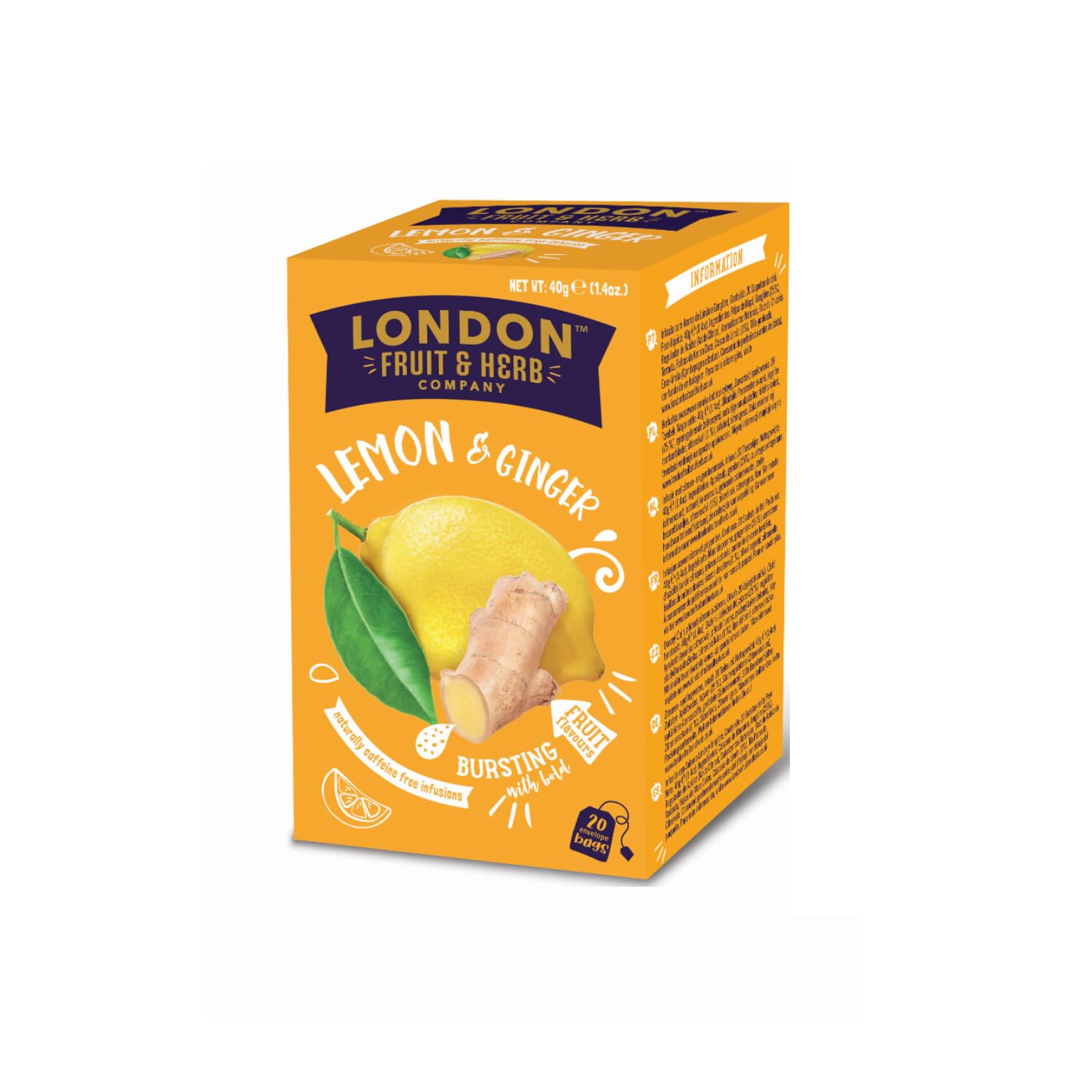 London Fruit® | Napar Cytrynowo-Imbirowy | Napar cytrynowo-imbirowo-limonkowy w pojedynczych saszetkach bez kofeiny - 6 x 20 filtrów (240 gr) | Napar trawienny