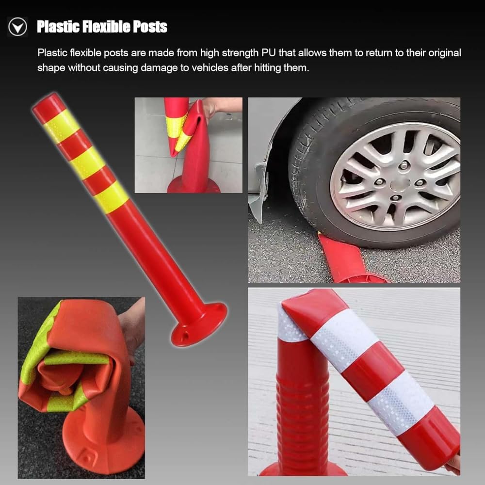 Bolardo de seguridad vial, delimitador flexible con franjas reflectantes, barrera vial de plástico de 75 cm para control y gestión del tráfico - Verde