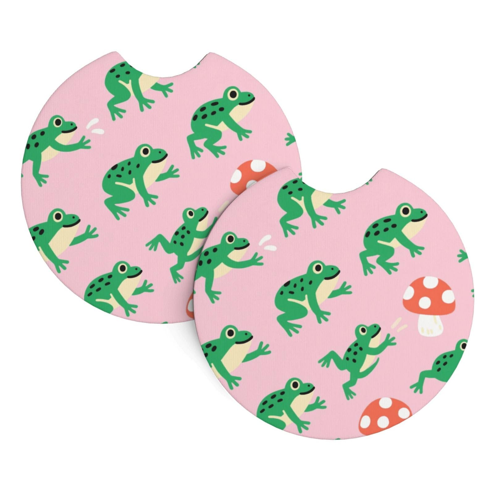2 Pack Car Coaster for Cup Holders Frog and Mushroom Car Cup Coaster 2.7" Neoprene Non-Slip Automotive Cup Mat Universal Auto Car Interior Accessories for Women Men Cup Pad