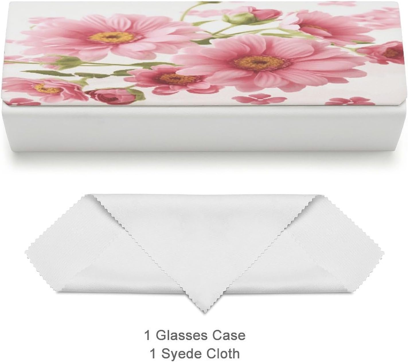 Leather Hard Shell Eyeglass Case with Cleaning Cloth for Women Men image 3