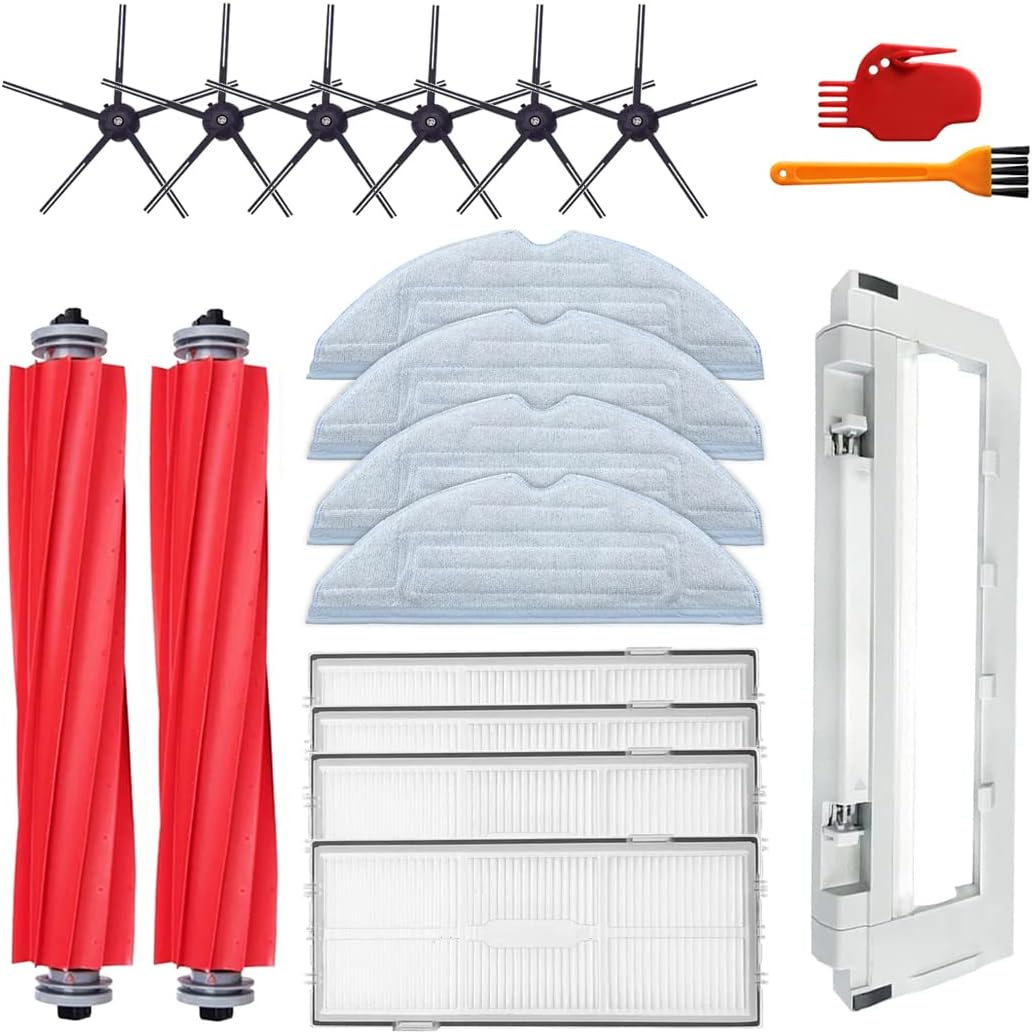 19 Pack Accessories Kit for Xiaomi Roborock S7 S7 Plus S7 Max T7s Plus Vacuum Cleaner Parts, 2 Roller Brush, 6 Side Brush, 4 Filter, 4 Mop Cloth, 1 Roller Cover, 2 Tool (Black)