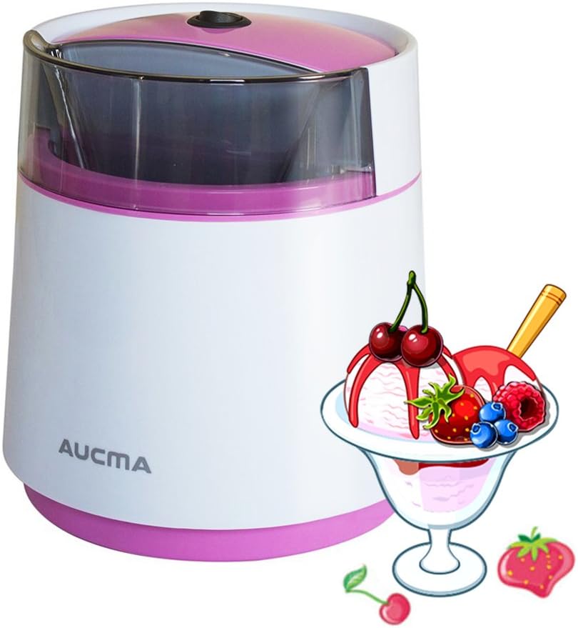Aucma Automatic Ice Cream Maker, Homemade Frozen Yogurt , Sorbet Machine With Large Pour Spout for Home DIY Party , 1 Quart Freezer Bowl, Save Your Storage Space ( Pink )