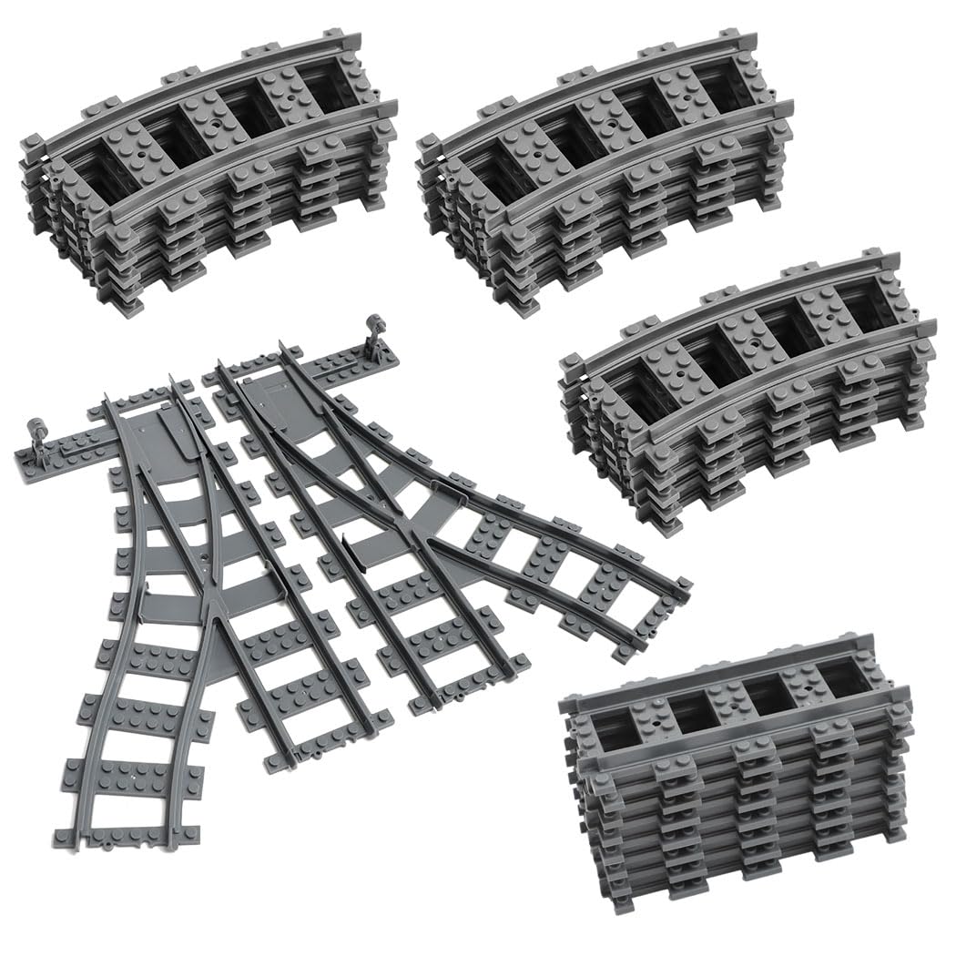 Lekebaby 28PCS City Train Tracks, Classic Train Tracks Accessories, Railroad Building Toy Compatible with All Major Brand - 18 Curved, 8 Straight, 1 Right Turnout, 1 Left Turnout