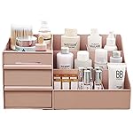 skin care organizer,Makeup Desk Organizer With Drawers,Countertop Organizer for Cosmetics,Vanity brush with Holder for Lipstick, Brushes, Eyeshadow, and Jewelry Desktop Finishing Dresser (Pink)